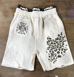 <b>Top</b> Trending Cotton French Terry <b>Distressed</b> Shorts Wholesale Men Streetwear Dtf <b>Distressed</b> Shorts - Product Image 3