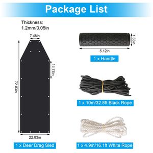 อุปกรณ์ลากเลื่อนหิมะสีดำขนาด 32.8 ฟุต พร้อมเชือกสีขาวขนาด 16.1 ฟุต สำหรับการล่าสัตว์และการลากของ - Product Image 2