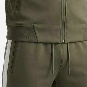 Survêtement à capuche vert olive pour homme, sweat-shirt sportif à fermeture éclair intégrale avec poches latérales, matière respirante en polyester et élasthanne, automne - Product Image 5