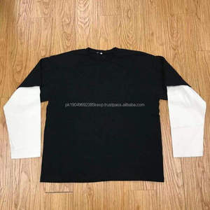 Custom your logo double layers collar short <b>long</b> <b>sleeve</b> round neck <b>t</b>-<b>shirt</b> <b>mens</b> heavy weightoversized plain tshirt - Product Image 6