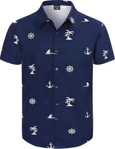 Chemise hawaïenne pour homme en coton à imprimé tropical, manches courtes, décontractée, boutonnée, pour la plage, les vacances d'été, motif floral coloré - Product Image 2