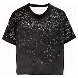 Camiseta con Pedrería de Estrellas, Camiseta Brillante con Cristales, Unisex, Ropa Urbana para Fiestas, Logotipo Personalizado - Product Image 1
