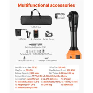 Cordless 3/8 Inch <b>Drive</b> Electric Ratchet Wrench Set <b>T</b> 230 RPM up to 66 Ft-lbs Torque Battery Powered Power Wrenches - Product Image 2