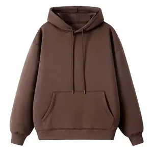 Men's Brown Hooded Sweatshirt Oversized Fit Solid <b>Colour</b> Casual Fleece Hoodie With Front Pocket Autumn Wear 2027 - Product Image 1