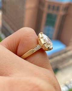 Bague de mariage vintage en or massif 14 carats, bague de fiançailles en moissanite taille ancienne européenne, cadeau de bijoux fins pour anniversaire, pour elle - Product Image 3