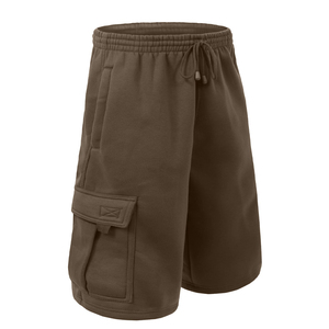 Men's <b>Brown</b> Cargo Shorts Mid Waist Drawstring Casual with Pockets Knitted Solid Style 100% Polyester Canvas - Product Image 4