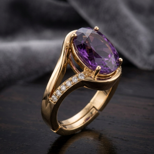 Best Selling Oval Blue Amethyst 925 Sterling Silver 18K Gold Plated <b>Ring</b> US 6 7g Trendy Wholesale Top Product - Product Image 4