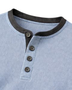 <b>Mens</b> Waffle Henley Long Sleeve <b>Thermal</b> T Shirt Sky Blue Casual Button Neck Winter Wear <b>Top</b> Cotton Slim Fit Breathable Fabric - Product Image 6