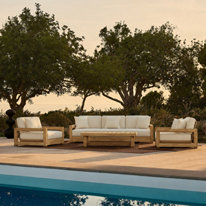 Modern Outdoor Garden Sofa Set 3 Seater Waterproof Wicker Rattan Patio Furniture Indonesian Teak Wood Couch for Balcony Resort - Product Image 1