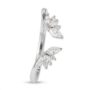 Anillo de boda de diamantes en racimo marquesa abierto con oro macizo de 14K, anillo de promesa ajustable de puño abierto para mujer - Product Image 3