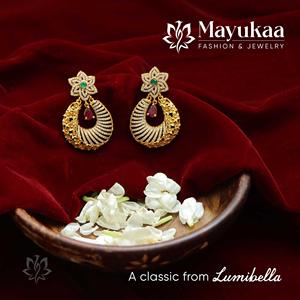 Bohemian Gold Plated Drop Charm Earrings with Pearl and Zircon - Product Image 1