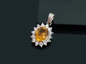 Pendentif ovale en citrine fait main, argent sterling 925, halo en zircon cubique, bijoux en pierres précieuses naturelles, qualité supérieure, certifié IGI, cadeau élégant pour - Product Image 4