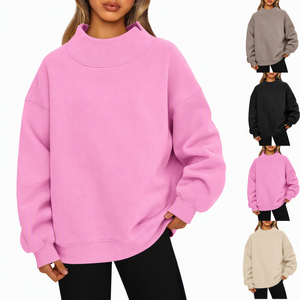 Suéter Oversize de Cuello Alto, Color Sólido, Tejido, Manga Larga, Unisex, para Otoño, Corte Regular, Beige - Product Image 5