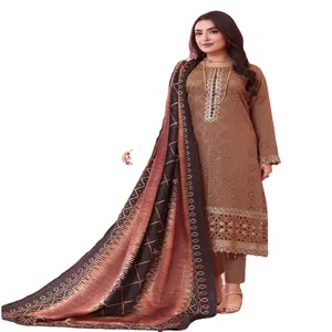 Salwar takım elbise Pakistan ve hint viskon çim 3 parça dantel kumaş ile nakış kutusu Hameed ses AAFREEN