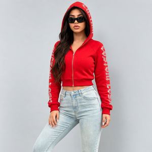 Wholesale embroidered hoodies 350gsm cotton fleece cropped hoodies with tonal <b>stitching</b> for boutique labels - Product Image 2
