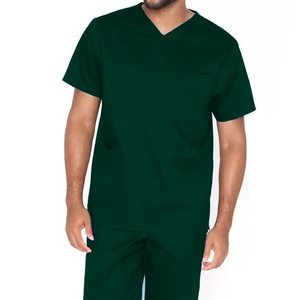 Men Black V-Neck Short Sleeve Scrub <b>Top</b> Cotton Polyester Woven Hospital Uniform - Product Image 4