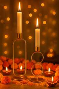 Minimalist <b>Gold</b> Finished Metal <b>Candle</b> Stand Set Perfect For Living Room Table Events Parties And Console Decor From India - Product Image 4