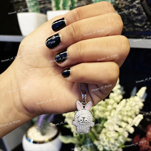 Collar con Colgante de Conejito Labubu Brillante, Plata de Ley 925 con Baño de Rodio, Diamantes de Moissanita de Lujo, Altura del Colgante de 5-7 CM - Product Image 3