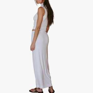 Best Sale Women's White 2Piece Set Sleeveless Crop Top With Long Maxi Minimalist Spring Summer Outfit Beach Women Maxi <b>Skirt</b> Set - Product Image 2
