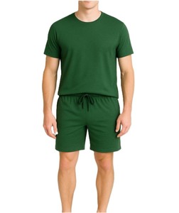 Ensemble T-shirt et short pour homme, couleur unie marron, col rond, manches courtes, décontracté, été, tricoté, vêtements de sport, 100% coton, séchage rapide, 220g - Product Image 2