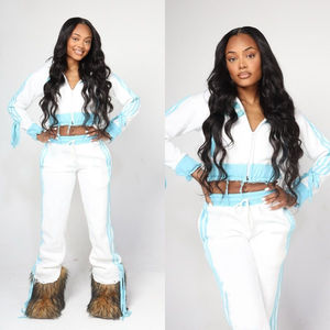 Ensemble de survêtement personnalisé pour femmes Y2K avec logo personnalisé, veste zippée intégrale et pantalon évasé, ensemble 2 pièces pour la gym et le fitness, vêtements de sport pour femmes - Product Image 4