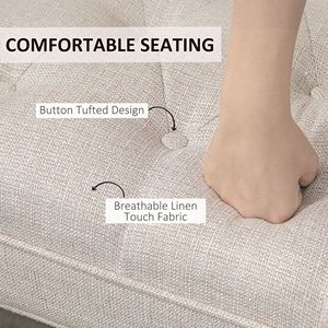 Panca Imbottita Beige con Bottoni e Gambe e Braccioli in Legno Massello per l'Uso a Fine Letto - Product Image 5