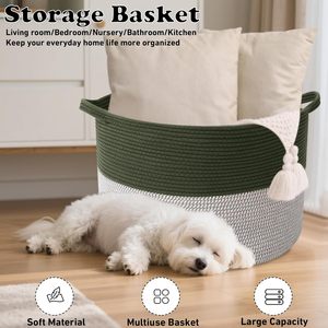 65L <b>Large</b> Woven Cotton Rope Nursery <b>Basket</b>, Laundry <b>Basket</b> Laundry Hamper with Handles,Blanket <b>Basket</b> Storage Bin for Toys - Product Image 6
