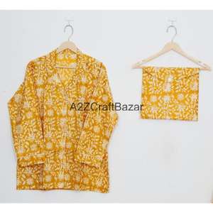 Nuevo Diseño, Conjunto de Pijamas de Verano para Mujer, 100% Algodón, Estampado Floral, Estilo Vintage Romántico, Cintura Elástica, Manga Larga - Product Image 2