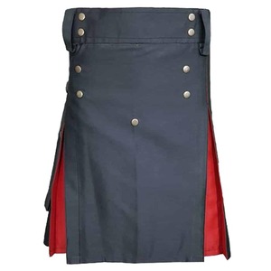 Kilt hybride bleu marine pour homme avec doublure rouge et boutons argentés, coupe classique, matière polyester, taille adulte - Product Image 1