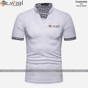 T-shirt col en V personnalisé pour hommes, mode d'été, manches courtes, avec logo imprimé, coupe ajustée, 100% haut en coton - Product Image 3