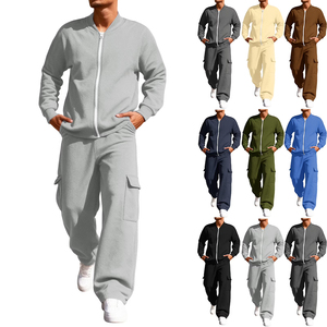 Best Quality Olive Green Tracksuit Full Sleeve Zipper Front Casual Loose <b>Fit</b> Cargo Pocket Autumn Wear Adult Size - Product Image 6