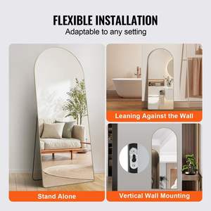 71'' X 30'' Full-Length Aluminum Alloy Frame Arched <b>Mirror</b> Large Free Standing Black Floor <b>Mirror</b> Stand <b>Leaning</b> Hanging Wall - Product Image 5