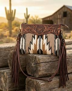 2026 New Arrival Unique Design Hand Tooled Fringe Saddle <b>Blanket</b> Sling Bag Bohemian Stylish Unisex Genuine Valentine's Day - Product Image 2