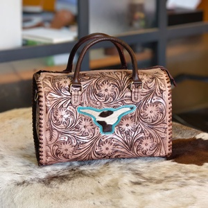 Nouveaux sacs à main en cuir de vachette véritable, faits à la main, avec un design floral en relief, style japonais, qualité supérieure pour femmes - Product Image 2