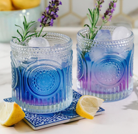 Verres à boire rétro de luxe transparents 10OZ à motif floral, verrerie vintage perlée texturée, pour eau et cocktails, pour fêtes et occasions spéciales