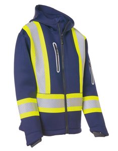 Sudadera con capucha reflectante de alta visibilidad para mujer, chaqueta de trabajo con cremallera, algodón y poliéster, informal, industrial. - Product Image 1