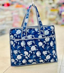 Bolso Tote Acolchado Floral para Mujer, Bolso de Hombro de Algodón, Bolso de Mano Abierto para Viajes Diarios - Product Image 3