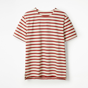 Nouveauté T-shirts à manches courtes pour hommes en coton/polyester, rayures multicolores, col rond, logo brodé personnalisé, vêtements décontractés d'été - Product Image 4