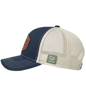 Breathable <b>Navy</b> Mesh Trucker <b>Hat</b> with Leather Patch Logo Adjustable Unisex Casual 6-Panel Cap for Outdoor Travel and Daily Wear - Product Image 2