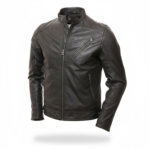 Veste en cuir de motard vintage pour homme, design hivernal, cuir d'agneau personnalisé avec détails matelassés, en vente - Product Image 1