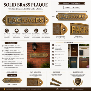 Plaque de porte vintage en laiton massif, panneau décoratif mural en laiton pour colis, idéal pour bureau, hôtel, bureau de réception - Product Image 3