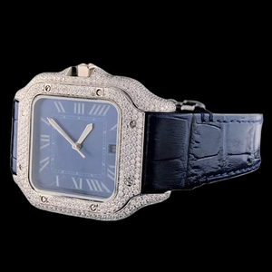 Reloj de Pulsera para Hombre con Caja Cuadrada de Moissanita de Primera Calidad, Correa de Cuero Azul, Elegante y Moderno para Fiestas - Product Image 1