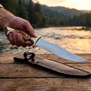 Cuchillos de caza de acero D2 hechos a mano, personalizados, de primera calidad, con mango de madera, para exteriores, de grado industrial, para acampar y supervivencia, con funda. - Product Image 3