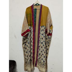 Kimono Maxi de Seda Reciclada Vintage, Vestido Tipo Bata para Mujer, Elegante, con Parches, Cuello en V, Cordón Ajustable, Transpirable, de Secado Rápido, para Verano - Product Image 4