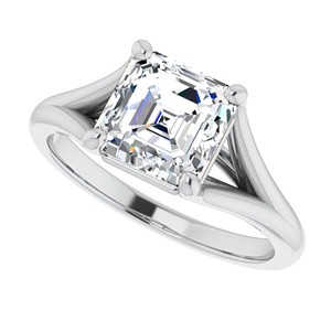 Bague de fiançailles de luxe en moissanite taille Asscher à double sangle en or blanc 14K, bague de mariée solitaire minimaliste, bague de demande en mariage personnalisée - Product Image 2