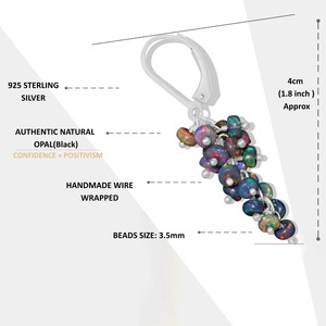925 Sterling Silver Black <b>Opal</b> Cluster Drop <b>Earrings</b> Beaded Dangle Trendy Gift Jewelry for Women Party Wedding Anniversary - Product Image 2