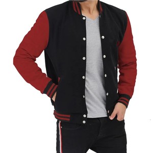 Veste universitaire unisexe à blocs de couleurs, patchwork, noir et rouge, fermeture éclair sur le devant, col en V, manteau décontracté d'automne - Product Image 3