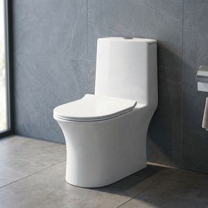 WC monobloc en céramique blanc brillant de luxe, design moderne, cuvette de toilette à siphon pour salle de bain - Product Image 6