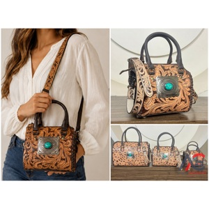 Bolso Mini Speedy Unisex de Lujo, Personalizado, Hecho a Mano con Cuero y Concho Turquesa, Bolso de Moda de Cuero Vacuno Genuino, Gran Venta - Product Image 1