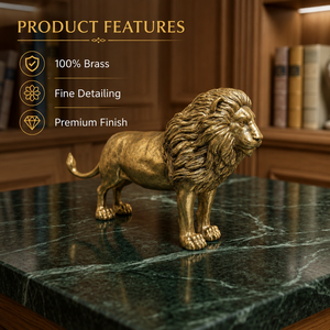 Idole de lion sauvage plaquée laiton pur de Jaipur |   100% Laiton |   11 X 2,5 X 5,5 cm |   75 g |   Feng Shui |   Décoration d'anniversaire, de mariage et de maison - Product Image 2